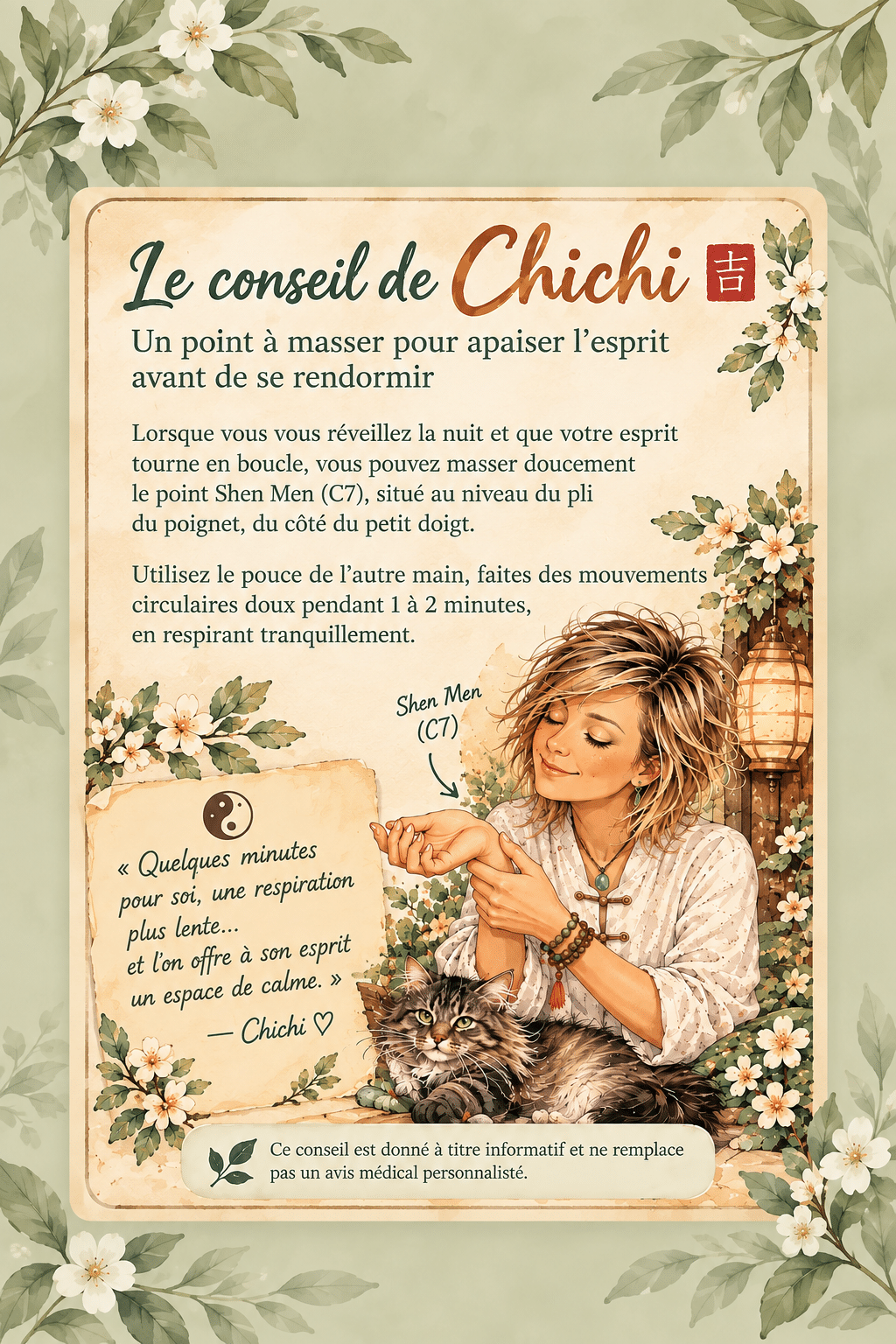 Conseil bien-être _ apaiser l’esprit au point Shen Men